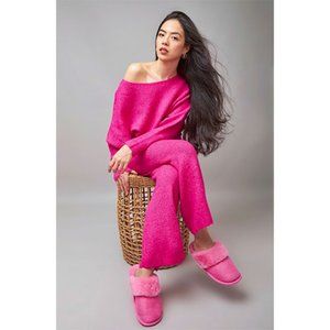 Pink Two-Piece Wide-Leg Knit Loung Set